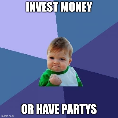 Success Kid | INVEST MONEY; OR HAVE PARTYS | image tagged in memes,success kid | made w/ Imgflip meme maker