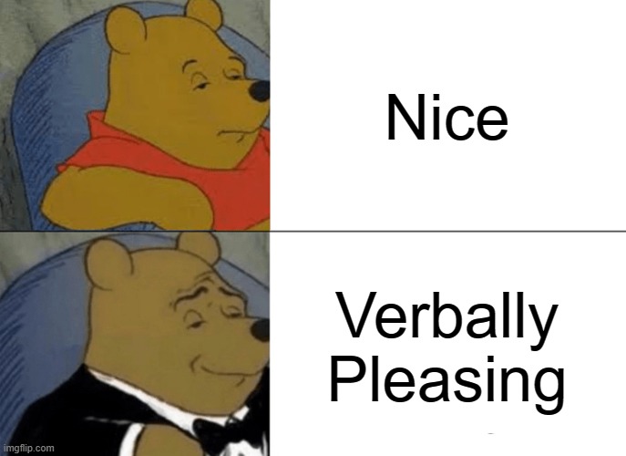 yes | Nice; Verbally Pleasing | image tagged in memes,tuxedo winnie the pooh | made w/ Imgflip meme maker