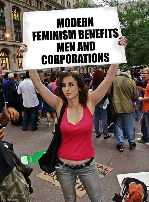 Modern Feminists | MODERN FEMINISM BENEFITS MEN AND CORPORATIONS | image tagged in proteste | made w/ Imgflip meme maker