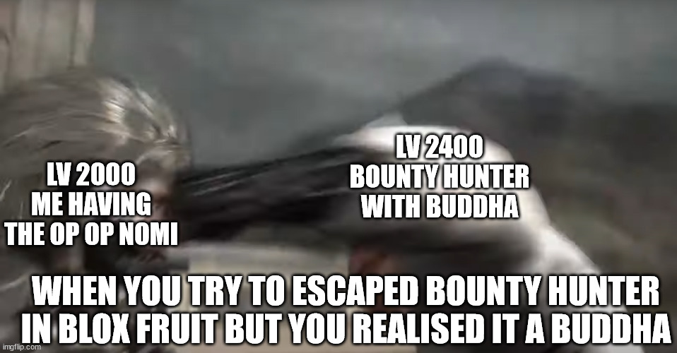 Raiden getting punched | LV 2400 BOUNTY HUNTER WITH BUDDHA; LV 2000 ME HAVING THE OP OP NOMI; WHEN YOU TRY TO ESCAPED BOUNTY HUNTER IN BLOX FRUIT BUT YOU REALISED IT A BUDDHA | image tagged in raiden getting punched | made w/ Imgflip meme maker