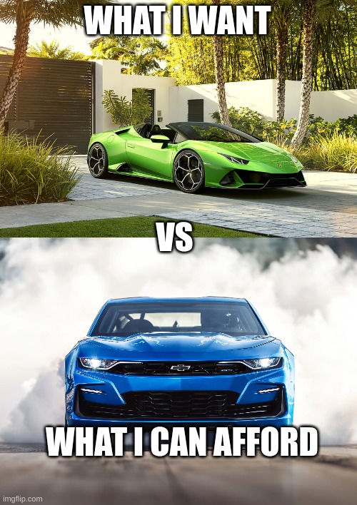 WHAT I WANT; VS; WHAT I CAN AFFORD | image tagged in lambo | made w/ Imgflip meme maker