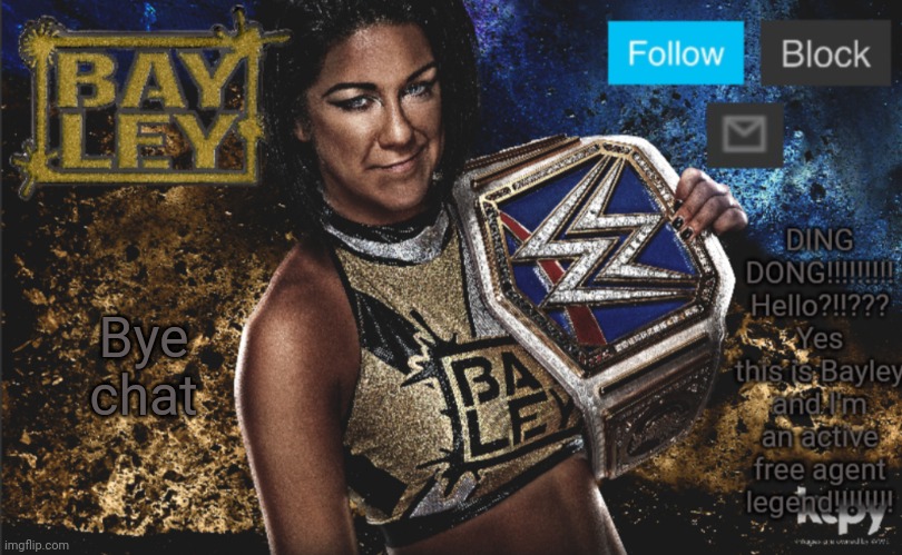 Bayley Heel Announcement Template | Bye chat | image tagged in bayley heel announcement template | made w/ Imgflip meme maker