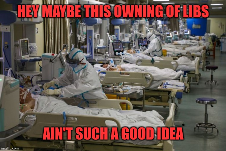 icu | HEY MAYBE THIS OWNING OF LIBS AIN'T SUCH A GOOD IDEA | image tagged in icu | made w/ Imgflip meme maker
