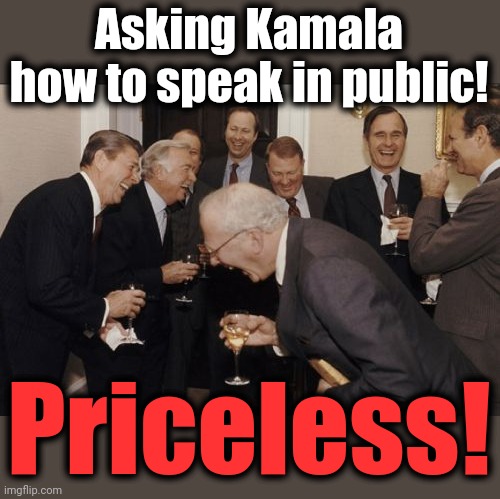 Laughing Men In Suits Meme | Asking Kamala how to speak in public! Priceless! | image tagged in memes,laughing men in suits | made w/ Imgflip meme maker