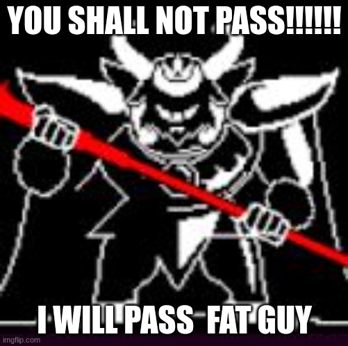 you shall not pass!!! | YOU SHALL NOT PASS!!!!!! I WILL PASS  FAT GUY | image tagged in asgore | made w/ Imgflip meme maker