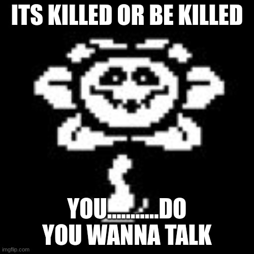 its killed or be killed | ITS KILLED OR BE KILLED; YOU...........DO YOU WANNA TALK | image tagged in flowey | made w/ Imgflip meme maker
