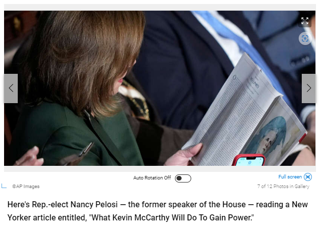 Nancy Pelosi reads article about Kevin McCarthy Blank Meme Template