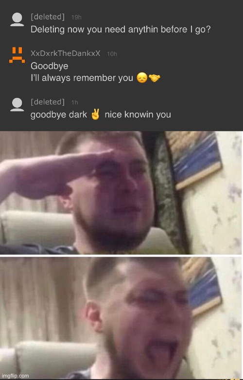 image tagged in crying salute | made w/ Imgflip meme maker