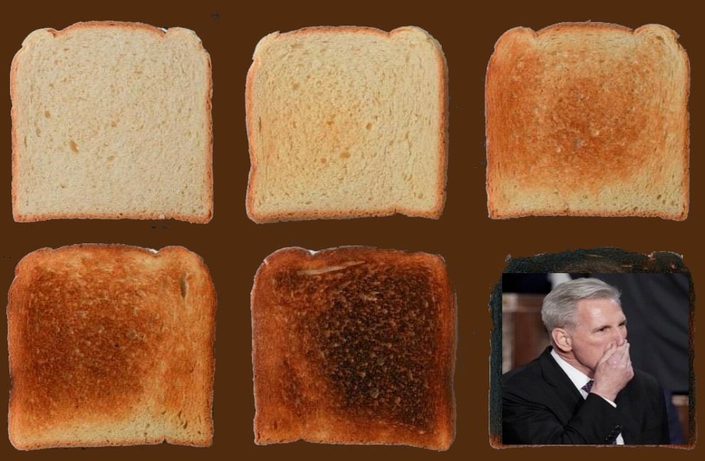 6 Stages of Toast | image tagged in kevin mccarthy,toast,burnt toast,loser,biggest loser,rino | made w/ Imgflip meme maker