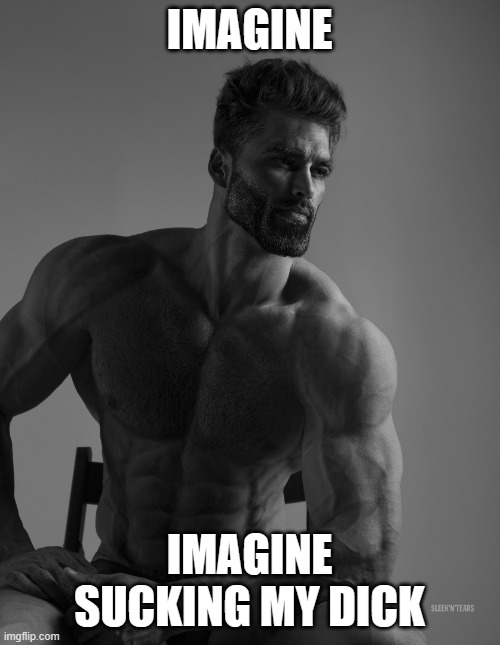 Giga Chad | IMAGINE IMAGINE SUCKING MY DICK | image tagged in giga chad | made w/ Imgflip meme maker