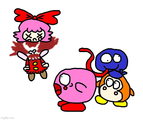 The Death of Ribbon (again) | image tagged in kirby,fanart,cute,funny,blood,decapitation | made w/ Imgflip meme maker