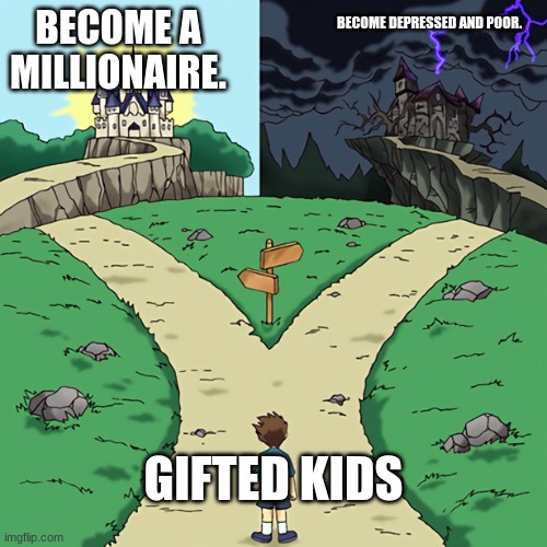 two castles | BECOME A MILLIONAIRE. BECOME DEPRESSED AND POOR. GIFTED KIDS | image tagged in two castles | made w/ Imgflip meme maker