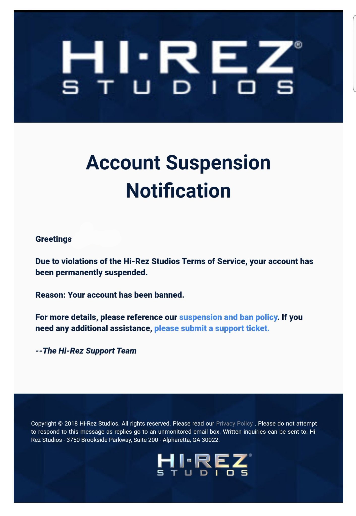 Hi-Rez Account Suspension Blank Meme Template
