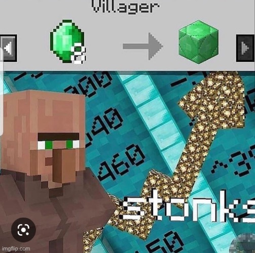E | image tagged in stonks,minecraft villagers,funny memes | made w/ Imgflip meme maker