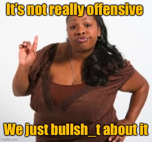 sassy black woman | It’s not really offensive We just bullsh_t about it | image tagged in sassy black woman | made w/ Imgflip meme maker
