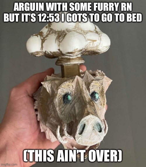 No way | ARGUIN WITH SOME FURRY RN BUT IT’S 12:53 I GOTS TO GO TO BED; (THIS AIN’T OVER) | image tagged in no way | made w/ Imgflip meme maker