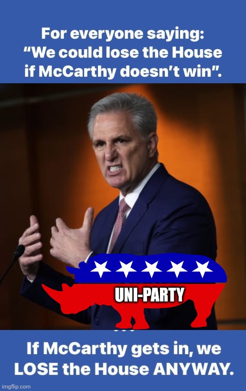 If he gets in we lose | UNI-PARTY | image tagged in kevin mcfarty evil,rino | made w/ Imgflip meme maker