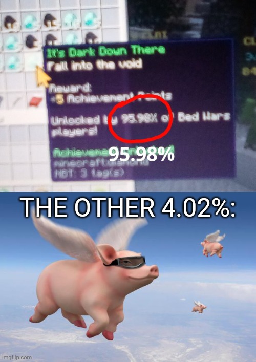 Ehehehehe...also sorry for blurry image lol | THE OTHER 4.02%: | image tagged in flying pigs | made w/ Imgflip meme maker