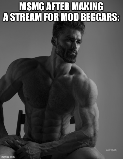 Giga Chad | MSMG AFTER MAKING A STREAM FOR MOD BEGGARS: | image tagged in giga chad | made w/ Imgflip meme maker