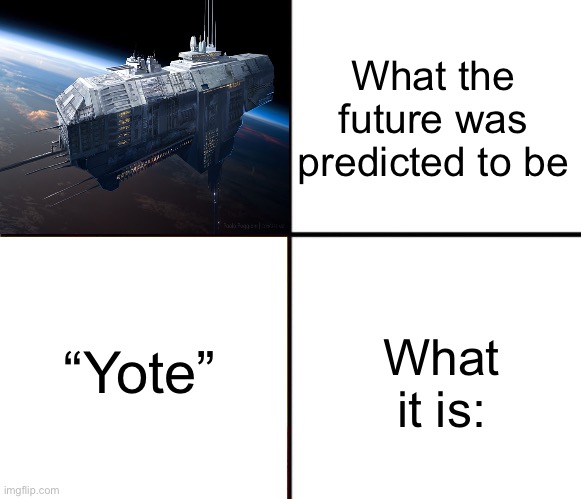 drake meme | What the future was predicted to be What it is: “Yote” | image tagged in drake meme | made w/ Imgflip meme maker