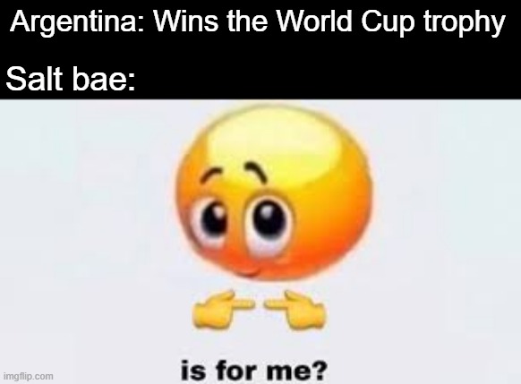 he should be arrested | Argentina: Wins the World Cup trophy; Salt bae: | image tagged in is for me,funny,football | made w/ Imgflip meme maker