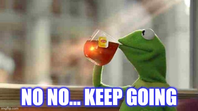 Kermit sipping tea | NO NO... KEEP GOING | image tagged in kermit sipping tea | made w/ Imgflip meme maker