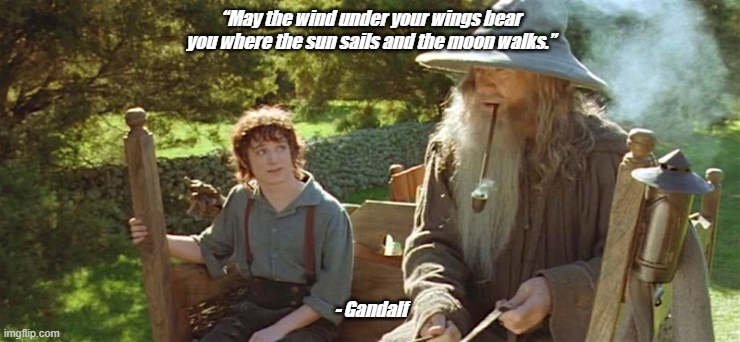 “May the wind under your wings bear you where the sun sails and the moon walks.”; - Gandalf | made w/ Imgflip meme maker