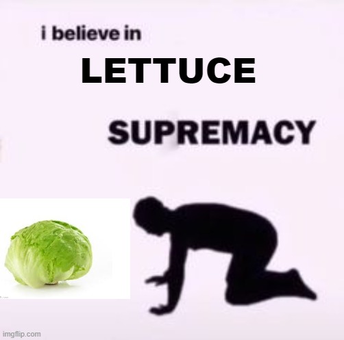 all hail the lettuce | LETTUCE | image tagged in i believe in supremacy,memes,lettuce | made w/ Imgflip meme maker