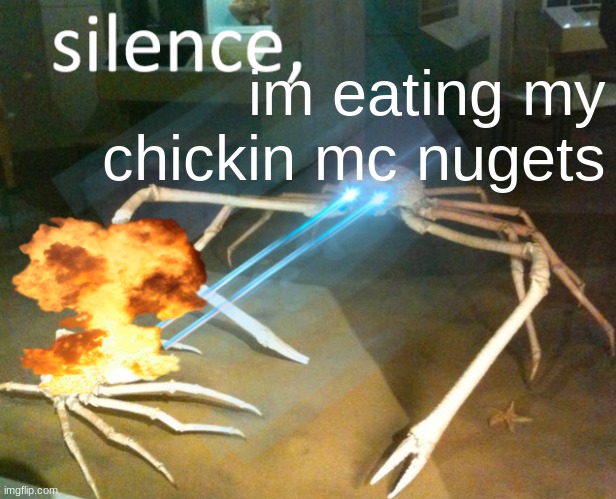 Silence Crab | im eating my chickin mc nugets | image tagged in silence crab | made w/ Imgflip meme maker