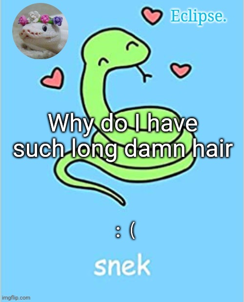 . | Why do I have such long damn hair; :( | image tagged in h | made w/ Imgflip meme maker