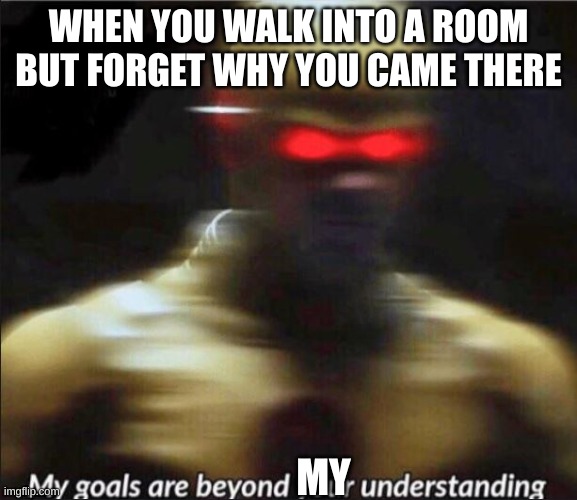 my goals are beyond your understanding | WHEN YOU WALK INTO A ROOM BUT FORGET WHY YOU CAME THERE; MY | image tagged in my goals are beyond your understanding,memes,relatable | made w/ Imgflip meme maker