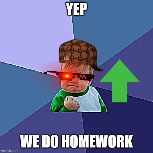 homework | YEP; WE DO HOMEWORK | image tagged in memes,success kid | made w/ Imgflip meme maker