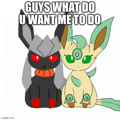 Redceon And Leafe by Sylceon | GUYS WHAT DO U WANT ME TO DO | image tagged in redceon and leafe by sylceon | made w/ Imgflip meme maker