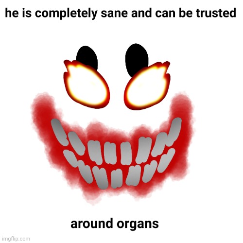he is completely sane and can be trusted around organs | image tagged in he is completely sane and can be trusted around organs | made w/ Imgflip meme maker