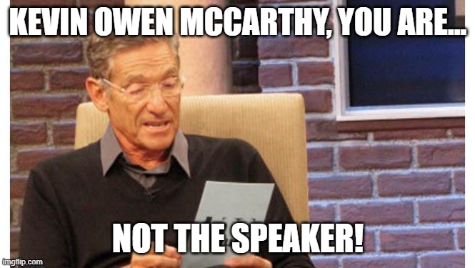 Kevin Owen McCarthy Not the Speaker | KEVIN OWEN MCCARTHY, YOU ARE... NOT THE SPEAKER! | image tagged in maury povich,kevin owen mccarthy,mccarthy,speaker of the house | made w/ Imgflip meme maker