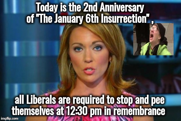 Don't kneel , squat | Today is the 2nd Anniversary of "The January 6th Insurrection" , all Liberals are required to stop and pee
themselves at 12:30 pm in remembrance | image tagged in real news network,snowflakes,butthurt liberals,overly sensitive,karens,liberal hypocrisy | made w/ Imgflip meme maker
