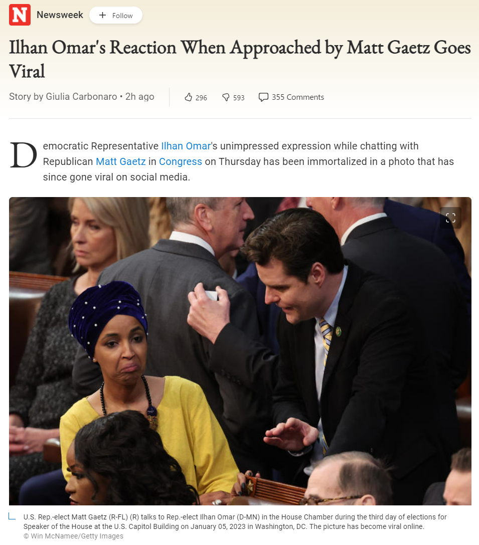 Ilhan Omar cringes at Matt Gaetz Blank Meme Template