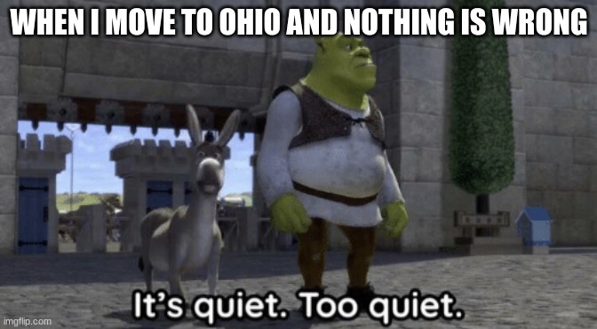It’s quiet too quiet Shrek | WHEN I MOVE TO OHIO AND NOTHING IS WRONG | image tagged in it s quiet too quiet shrek | made w/ Imgflip meme maker