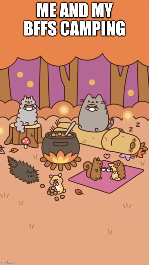 ME AND MY BFFS CAMPING | image tagged in pusheen | made w/ Imgflip meme maker