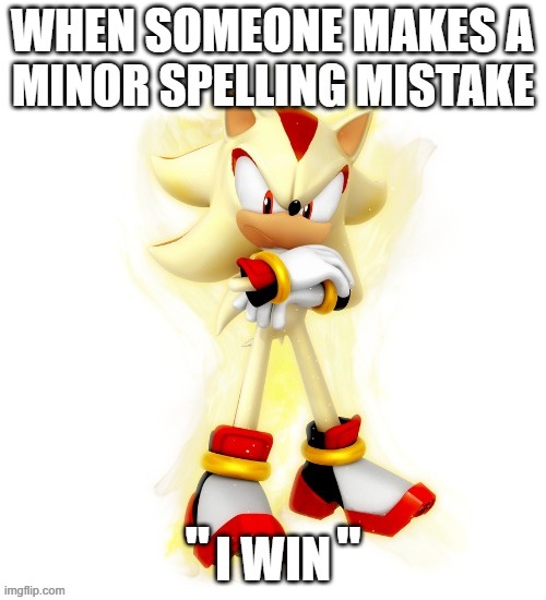 Spell check | WHEN SOMEONE MAKES A; "           " | image tagged in spelling error,get noob,stay mad,goofy,l,shadow the hedgehog | made w/ Imgflip meme maker