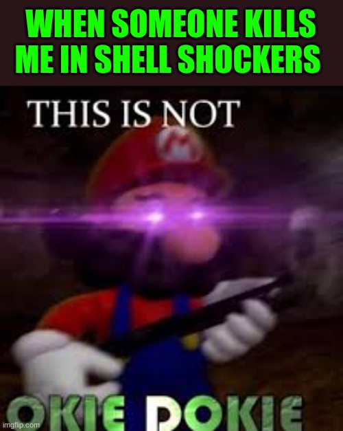 This is not okie dokie | WHEN SOMEONE KILLS ME IN SHELL SHOCKERS | image tagged in this is not okie dokie,shell shockers | made w/ Imgflip meme maker