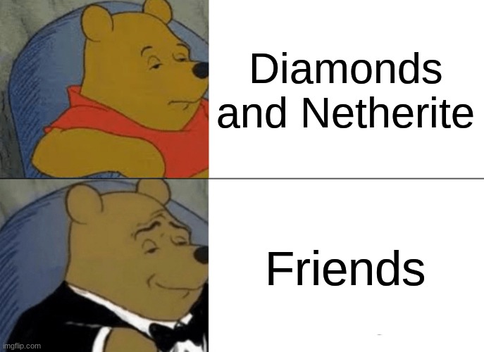 Choose Friendship! | Diamonds and Netherite; Friends | image tagged in memes,tuxedo winnie the pooh | made w/ Imgflip meme maker
