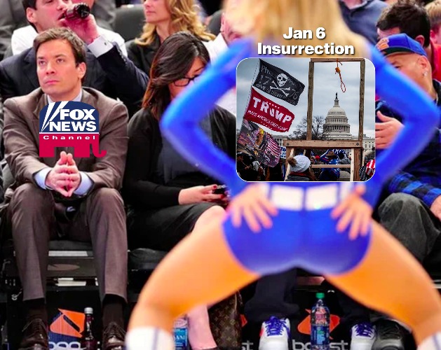 Meanwhile on Fox | image tagged in jan6,jimmy fallon,cheerleader,fox news | made w/ Imgflip meme maker