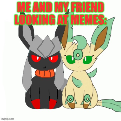 Redceon And Leafe by Sylceon | ME AND MY FRIEND LOOKING AT MEMES: | image tagged in redceon and leafe by sylceon | made w/ Imgflip meme maker