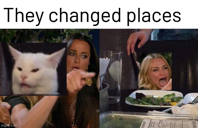 cat yelling at woman | They changed places | image tagged in memes,woman yelling at cat,cats | made w/ Imgflip meme maker