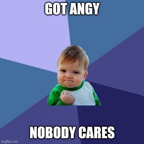 Success Kid | GOT ANGY; NOBODY CARES | image tagged in memes,success kid | made w/ Imgflip meme maker