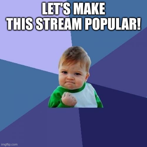 Success Kid | LET'S MAKE THIS STREAM POPULAR! | image tagged in memes,success kid | made w/ Imgflip meme maker