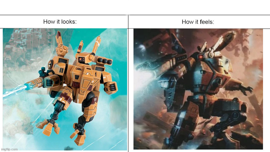 I was just scrolling through the Warhammer wiki and saw these two images in rapid succession. | image tagged in how it looks vs how it feels | made w/ Imgflip meme maker