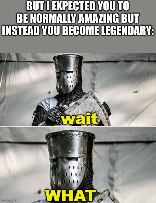 Wait HUH | BUT I EXPECTED YOU TO BE NORMALLY AMAZING BUT INSTEAD YOU BECOME LEGENDARY: | image tagged in wait what crusader,wholesome | made w/ Imgflip meme maker