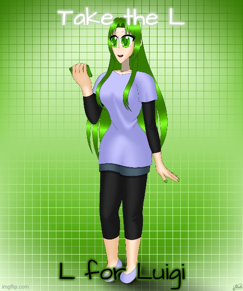 Midori Gurin | Take the L; L for Luigi | image tagged in midori gurin | made w/ Imgflip meme maker